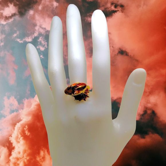 Gold Tone Sparkling Red Enamel Wrap around Dragon Ring Size 7 - Picture 7 of 9